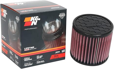K&N cylindrical washable engine air filter with retail packaging