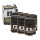 Six Mobil 1 oil filters with retail box on white