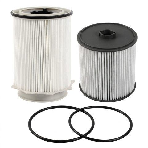 Mopar fuel filter cartridges and sealing rings on white