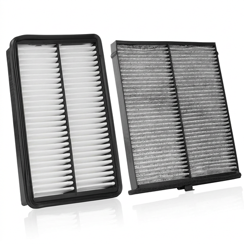 Mazda engine and cabin air filter kit on pure white