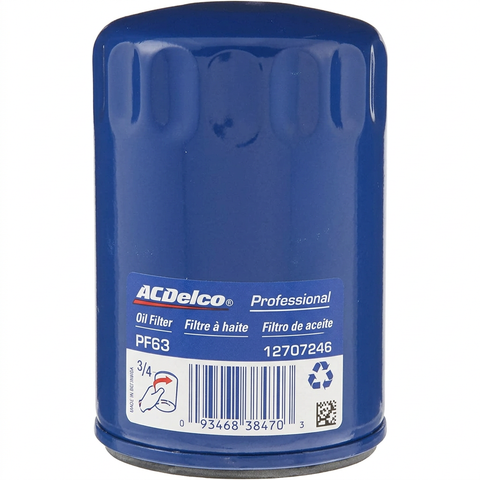 Single ACDelco PF63 oil filter detail, sold as a six-pack