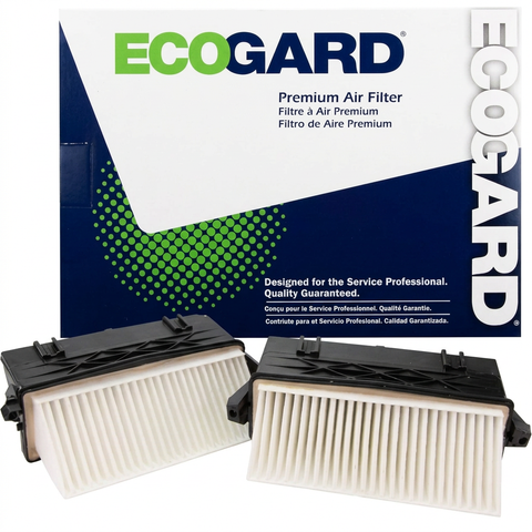 ECOGARD left and right engine air filters with box on white