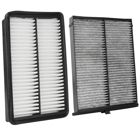 Mazda engine and cabin filter pair detail on white